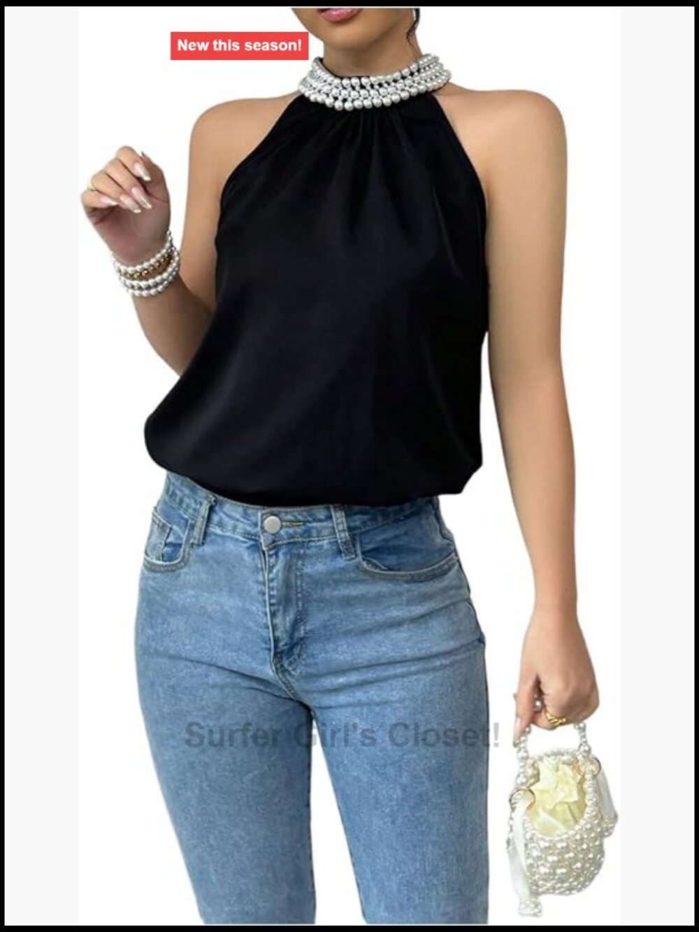 Women's Beaded Halter Neck Sleeveless Blouse Elegant Party Top
